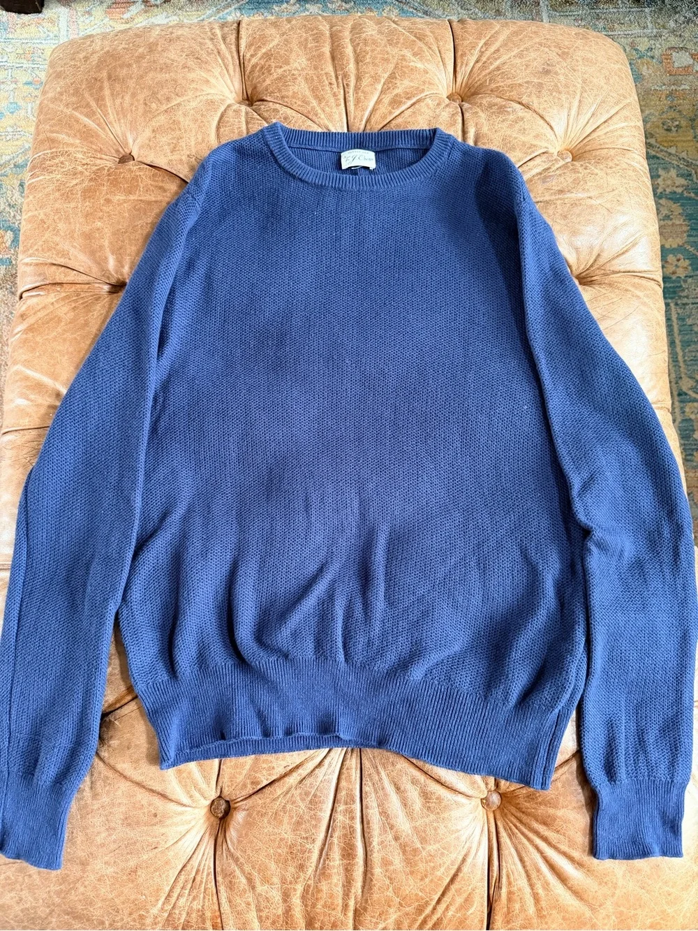 J.Crew Men’s L Cotton Silk Crewneck Sweater Navy Blue Lightweight Knit